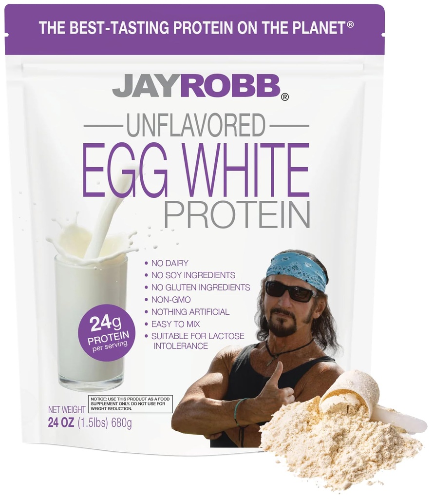 JAYROBB Oeufs non aromatisés Protéines blanches 24 oz, 1,5 livre