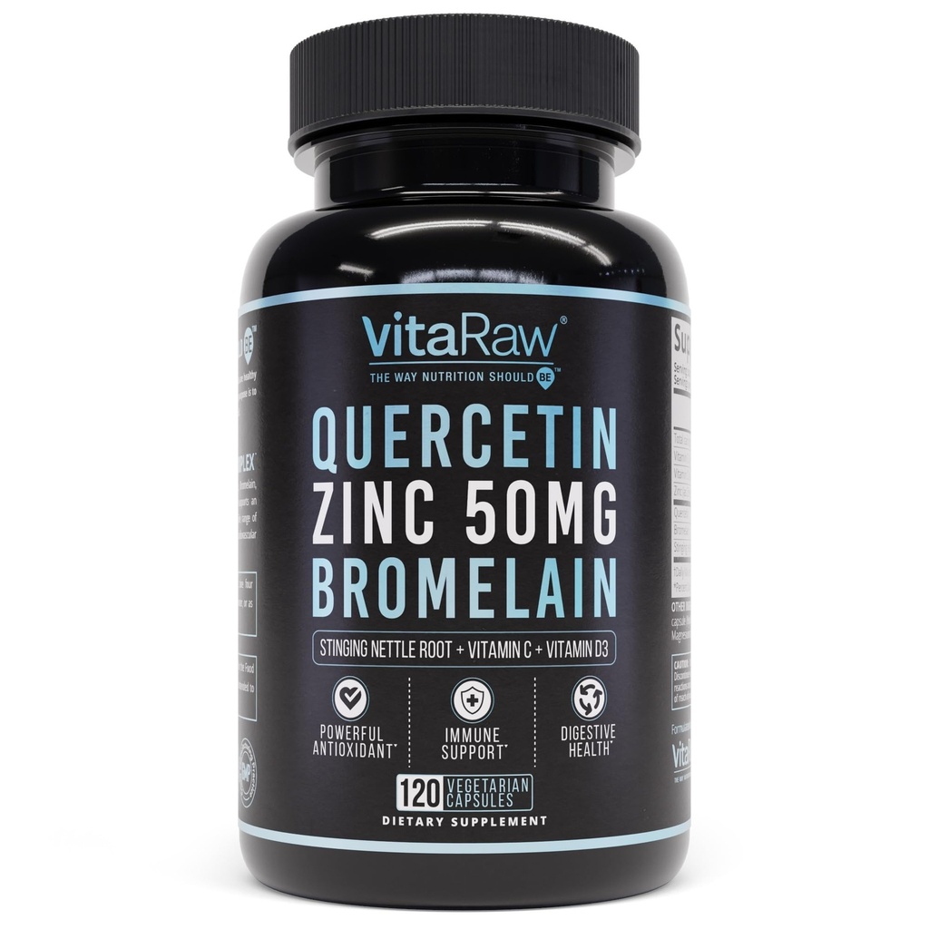 Quercetin mit Bromelain 500mg Kapseln, unterstützt Immunantwort, Joint Comfort, & Gesamt Wellness - Vitamin C, Zink 50mg, & Vitamin D3 5000 IU - Immunität Gesundheit Pillen