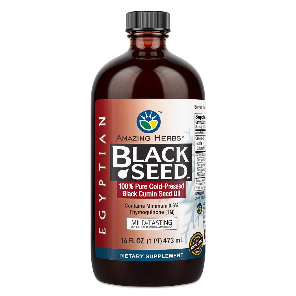 Erstaunliche Kräuter Ägyptisches Schwarzes Samenöl - Glutenfrei, Non GMO, kalt gepresst Nigella Sativa Aids in Verdauungsgesundheit, Immununterstützung, Gehirnfunktion, Mild Flavor - 16 Fl Oz