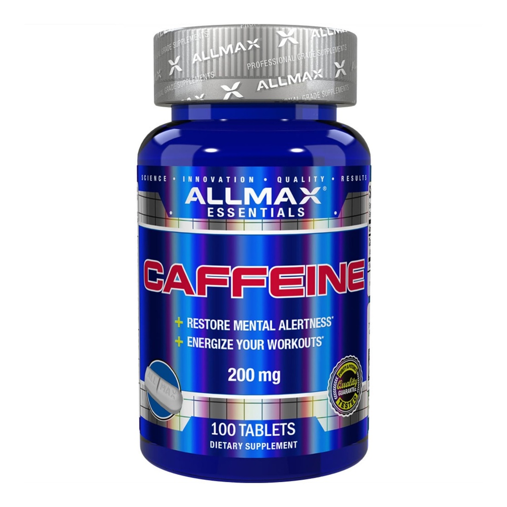 ALLMAX Nutrition Pilules de caféine, énergie soutenue et avant l'entraînement Focus mental, absorption rapide et végétalien, 200 mg, 100 comprimés