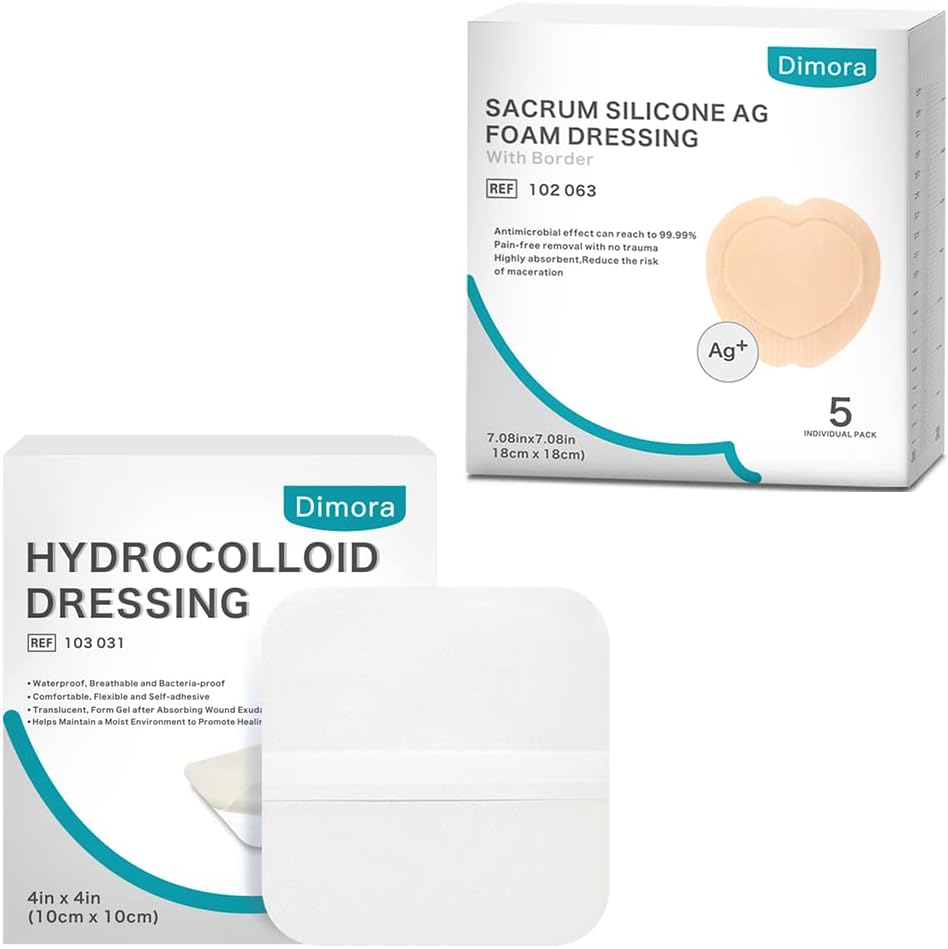 Dressing de plaie hydrocolloïde, 10 packs Ultra mince 4" x 4" + Ag Argent Sacrum Mousse Mousse Mousse Bandages Silicone Bord adhésif 7"x7"