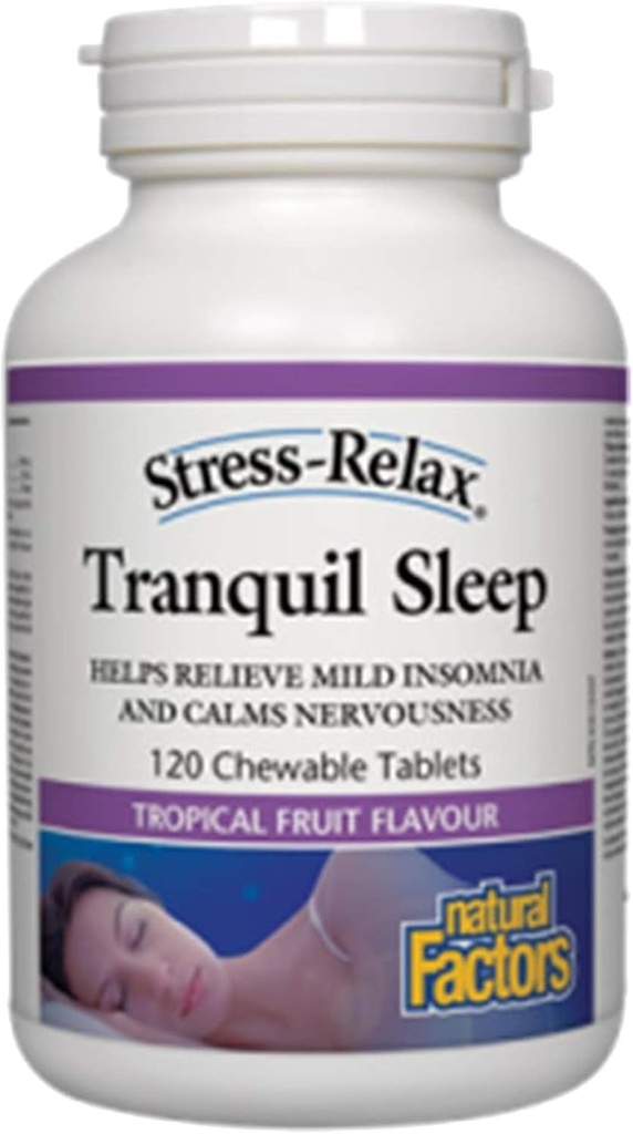 Stress-Relax Tranquille à croquer Sommeil selon les facteurs naturels, Supplément sommeil, Fruits tropicaux, 60 comprimés
