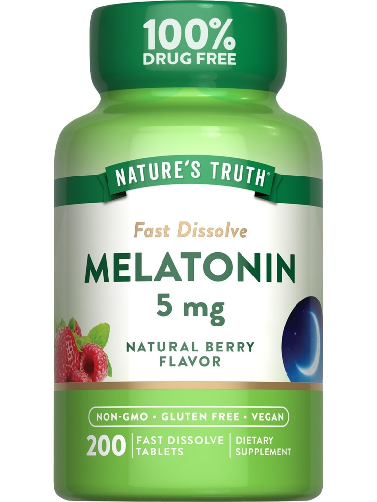 Verità Melatonina 5mg compresse dissolve veloci | 200 conte | Natural Berry Flavor | Vegan, Non OGM & Gluten