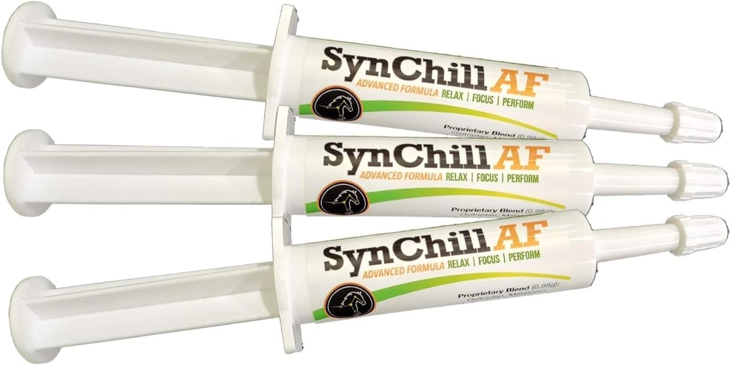SynChill AF Calming Gel für Nervous Horses - Single Serving - Fortgeschrittene Formel mit L-Theanin, Erhöhte Potenz, 100% natürliche Ergänzung, Disposition & Confidence Unterstützung für Pferde - 3 Pack