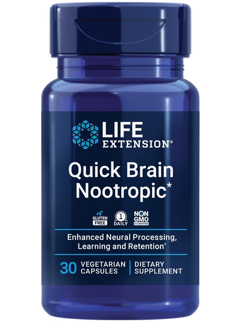 Lebensverlängerung Quick Brain Nootropic, Fast Thinking, Learning, Concentration, Lutein, Zeaxanthin, Gotu Kola, Bacopa, Glutenfrei, Nicht-GVO, Vegetarier, 1 Täglich, 30 Kapseln