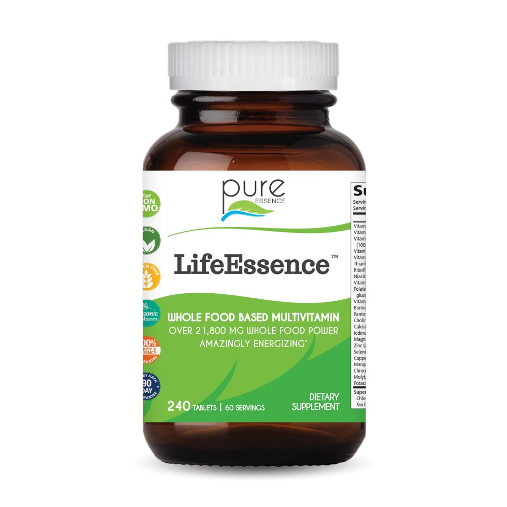 ESSENCE PURE LABS LifeEssence Multivitamine pour les femmes et les hommes - Supplément naturel à base de plantes - Vitamine D, Vitamine D3, Vitamine B12, Biotine avec des aliments entiers (240 comprimés)