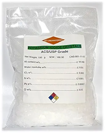 Kaliumjodid, USP Grade 100 Gramm. Feine Kristalle Pulver