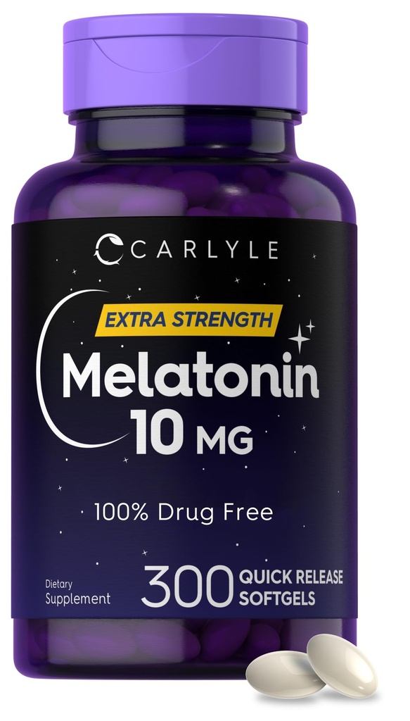 Carlyle Melatonin 10mg | 300 Softgels | Extra Strength Support für Erwachsene | Non-GMO, Gluten Free Supplement