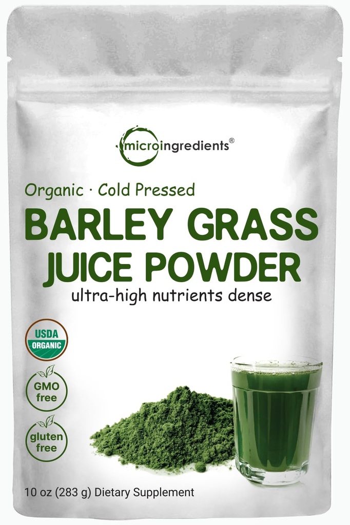Micro Ingredienti Polvere di succo di orzo organico, 10 oncia, pressato a freddo, americano coltivato, ricco di vitamina immunitaria, fibre, minerali, antiossidanti e proteine, supporto Immune System and Digestion, Vegan