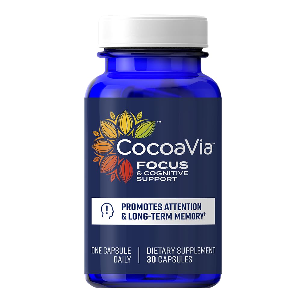 CocoaVia Memory & Focus Brain Supplement, 30 giorni, Cocoa Flavanol Blend, Lutein, Aggiunto la caffeina per Boost. Migliorare la funzione cognitiva, Attenzione, Vegan & Plant Based, 30 capsule