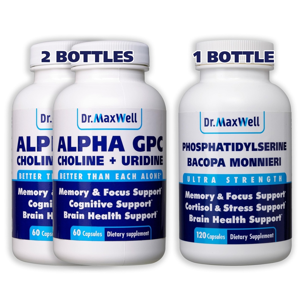 Alpha GPC & Uridin 2X 60 Kapseln + Phosphatidylserin & Bacopa 1x 120 Kapseln, 2 Monate Versorgung