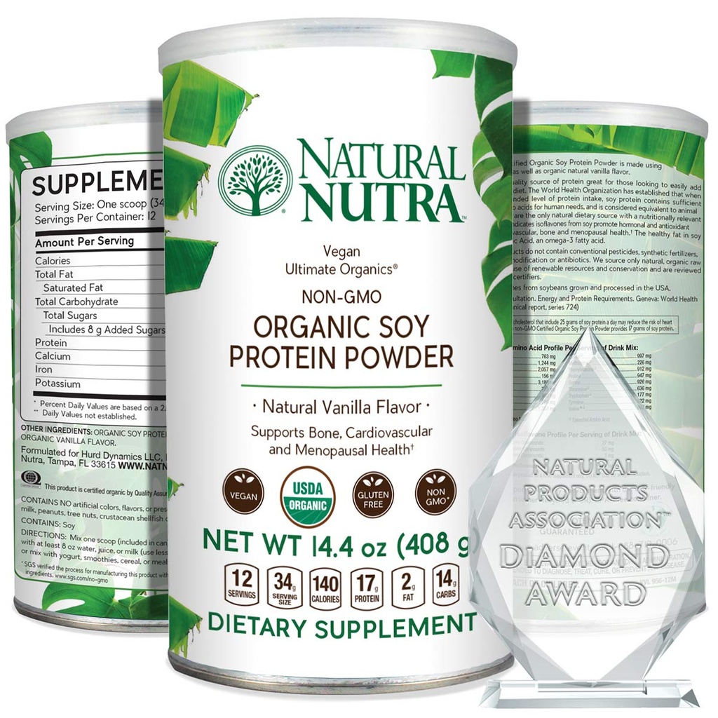 Natürliche Nutra Organic Vegan Pflanze basiert Soy Protein Quelle Pulver, Unterstützung Midlife Transition, unterstützt Knochen und verbessert Herz-Kreislauf-Gesundheit, Glutenfrei, Non GMO, Sugar-Free 14.4 OZ.