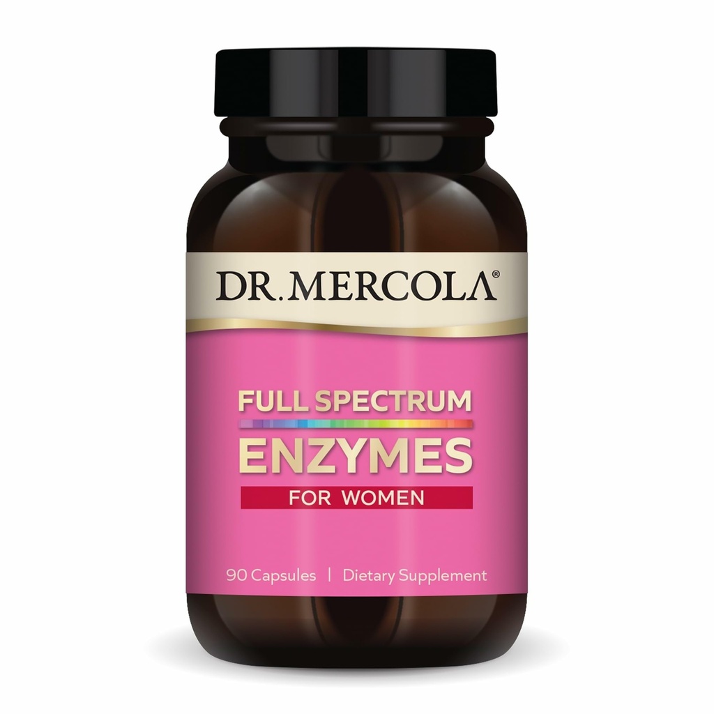 Dr. Mercola Full Spectrum Enzymes for Women - 22 Diverse Enzymes - Unterstützt Verdauungs- und Gutgesundheit - Non-GMO, Gluten-Free & Soy-Free - 90 Kapseln (90 Portionen)