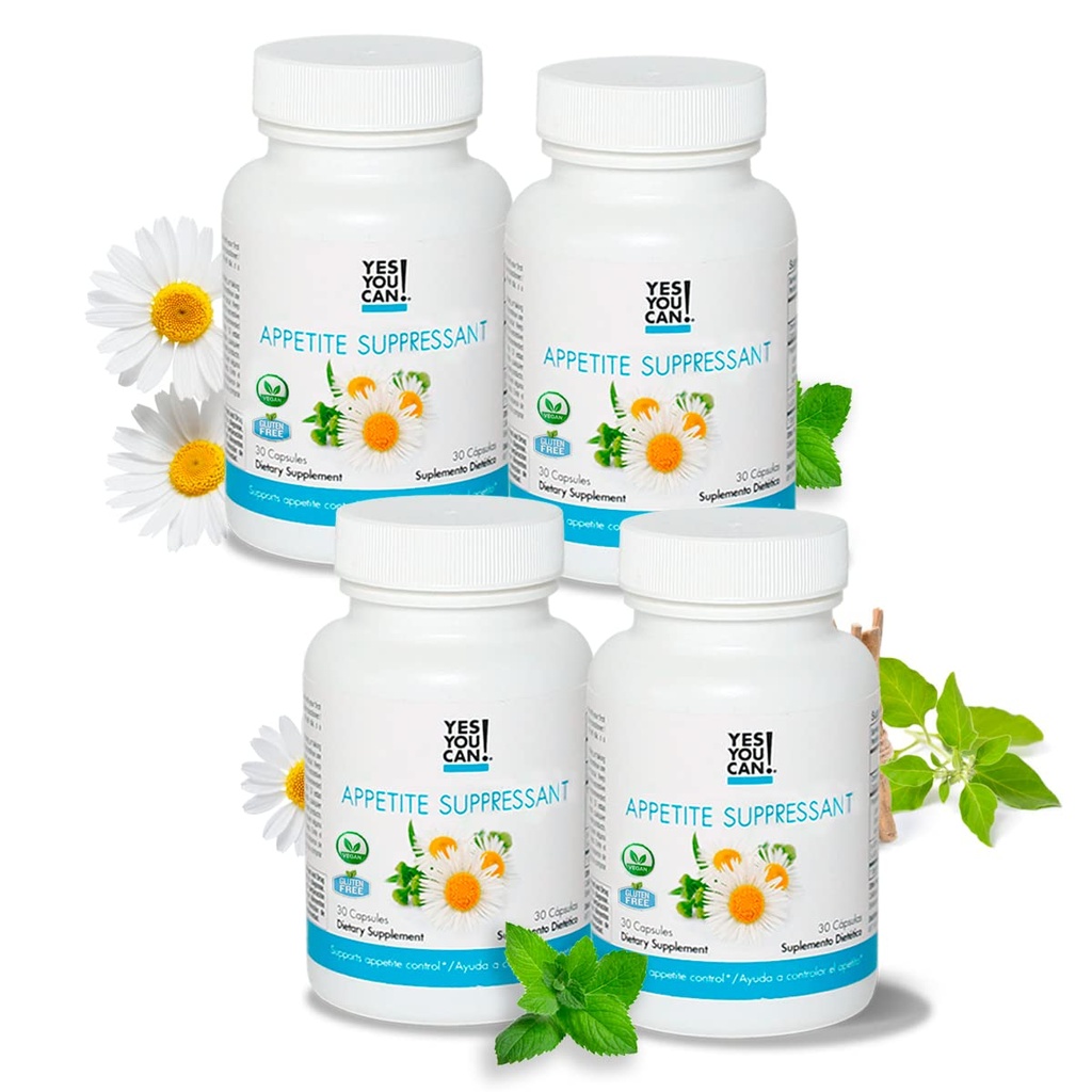 Ja, das kannst du! Appetit Unterstützung für Körpergewichtsmanagement - Gesunde Beziehung mit Lebensmitteln - Enthält natürliche Inhaltsstoffe: 5-HTP, Zitronenbalsam, Kamille Extrakt - 30 Kapseln, 4 Packung