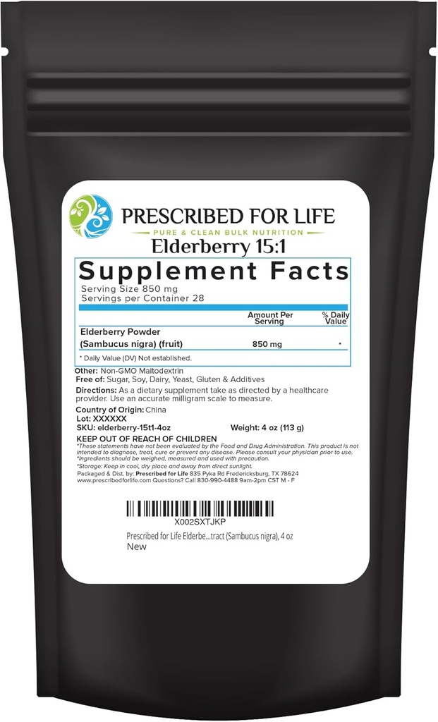 Verschrieben für das Leben Elderberry Pulver, Pulvered Elderberry für Erwachsene, hohe Vitamin C Gehalt, Voll von Diät-Faser & Antioxidantien, Vegan, Glutenfrei, Non GMO (4oz / 113g)