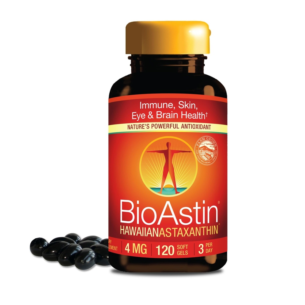 Nutrex Hawaii BioAstin Hawaiian Astaxanthin - 4mg, 120 Softgels - Farm-Direct Premium Antioxidans Ergänzung zur Unterstützung von Augen-, Haut-, Gelenk- und Immunsystem Gesundheit - Non-GMO & Gluten-Free