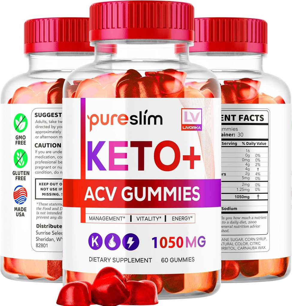 3 Pack - PureSlim KetoACV Gummies 1050MG, Supplement Advanced Formula, 180 Gummi für 3 Monate