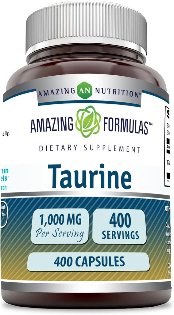Incredibile formula Taurine 1000mg Capsule Aminoacido Supplemento | Non OGM | Gluten Free | Made in USA (400 Count)