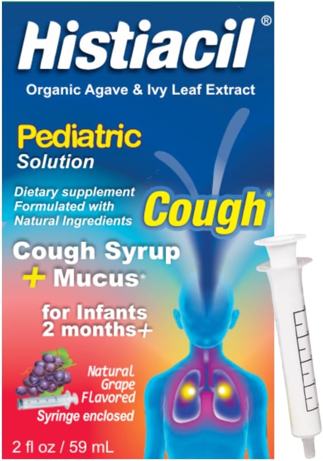 Histiacil Organic Agave Jarabe para TOS, Infants 2 Monate und älter, Cough + Mucus Relief Hergestellt mit Agave & Ivy Blatt Extract, Kinderformel für Kinder Daytime Mucus Grape Flavor, 2 fl oz