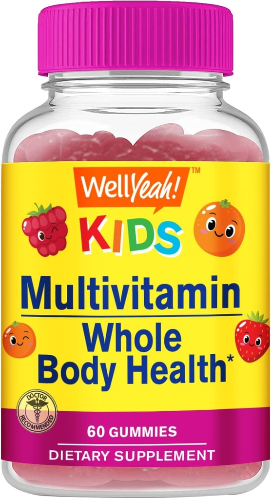 Naja Ja Kinder Multivitamin Gummie | Vitamin C, D3, E, A, B6, B12, Biotin, Zink, Folsäure, Jod und Niacin | Immun- und Energieunterstützung | Orange und Beeren Geschmack | 60 Count