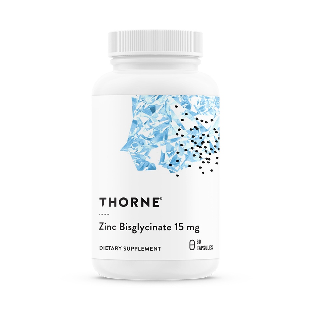 THORNE - Bisglycinate de zinc 15 mg - Supplément de zinc hautement absorbant - Supporte le système immunitaire, la santé oculaire, la peau et la reproduction* - Certifié par une tierce partie - Sans gluten, sans lait et sans soja - 60 capsules