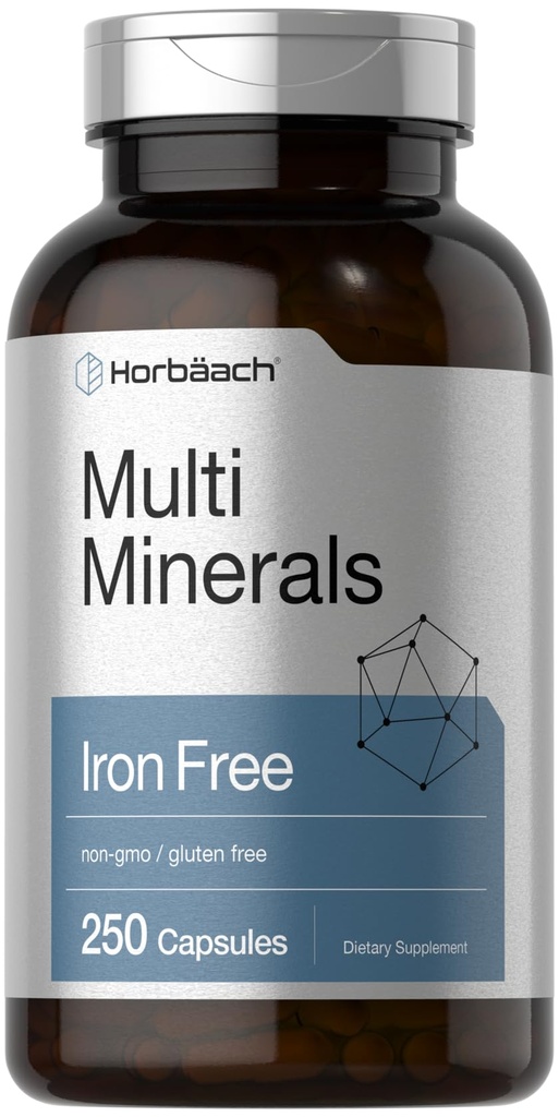 Horbäach Multi Minerals Supplement | 250 Kapseln | Iron Free | Daily Mineral Complex for Men and Women | Non-GMO & Gluten Free