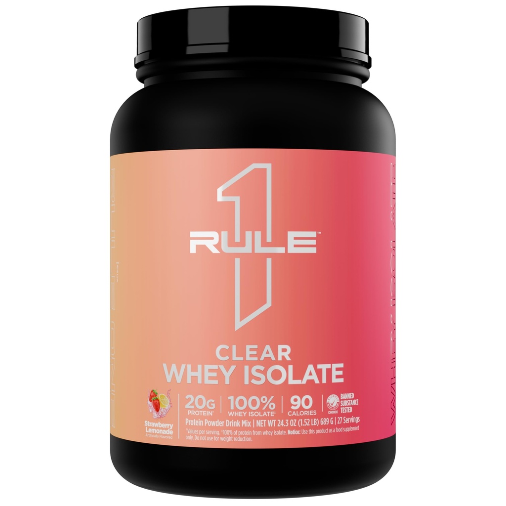 Regola 1 Isolato di siero chiaro - 20g Proteine isolate, Oltre 9g EAA, 300mg di minerali elettroliti, 90 Calorie, Luce, Crisp e Rifiuti Gusto (27 Serve, Limonata di Fragola)