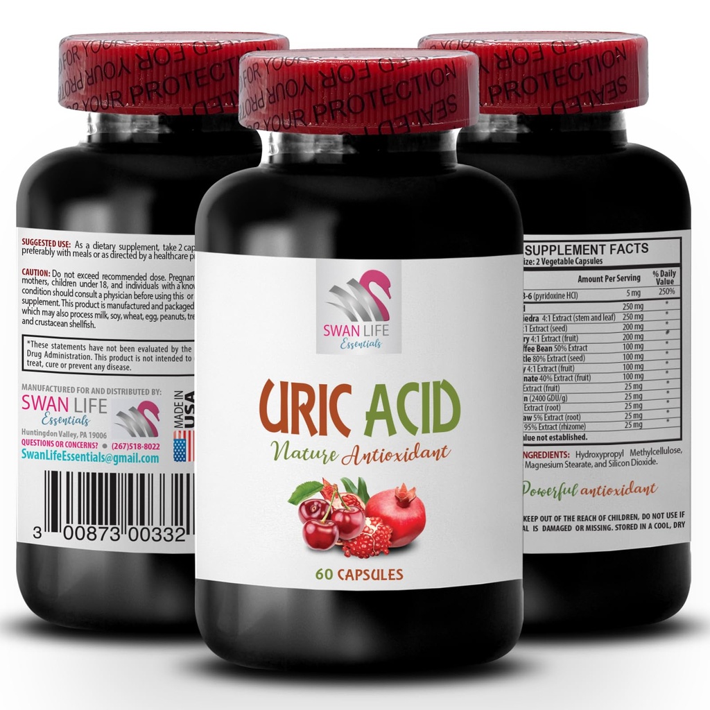 Natürliche Wege zur Senkung der Harnsäure - URIC Säure - Ergänzungen für Harnsäure, Ergänzungen zu niedrigeren Harnsäure, Tart Cherry Extract Kapseln, Tart Cherry Pillen, Green Coffee Bean Extract 1Bot 60Caps