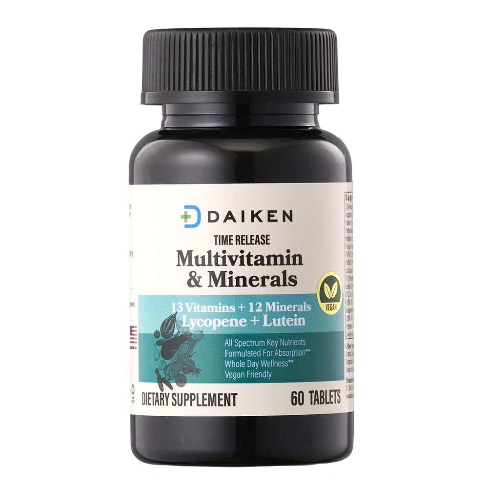 DAIKEN Mini multivitamine, 60 comprimés, amélioré avec la lutéine, le lycopène et l'acide folique, le temps libéré multivitamine pour les femmes et les hommes, végétalien et facile à avaler