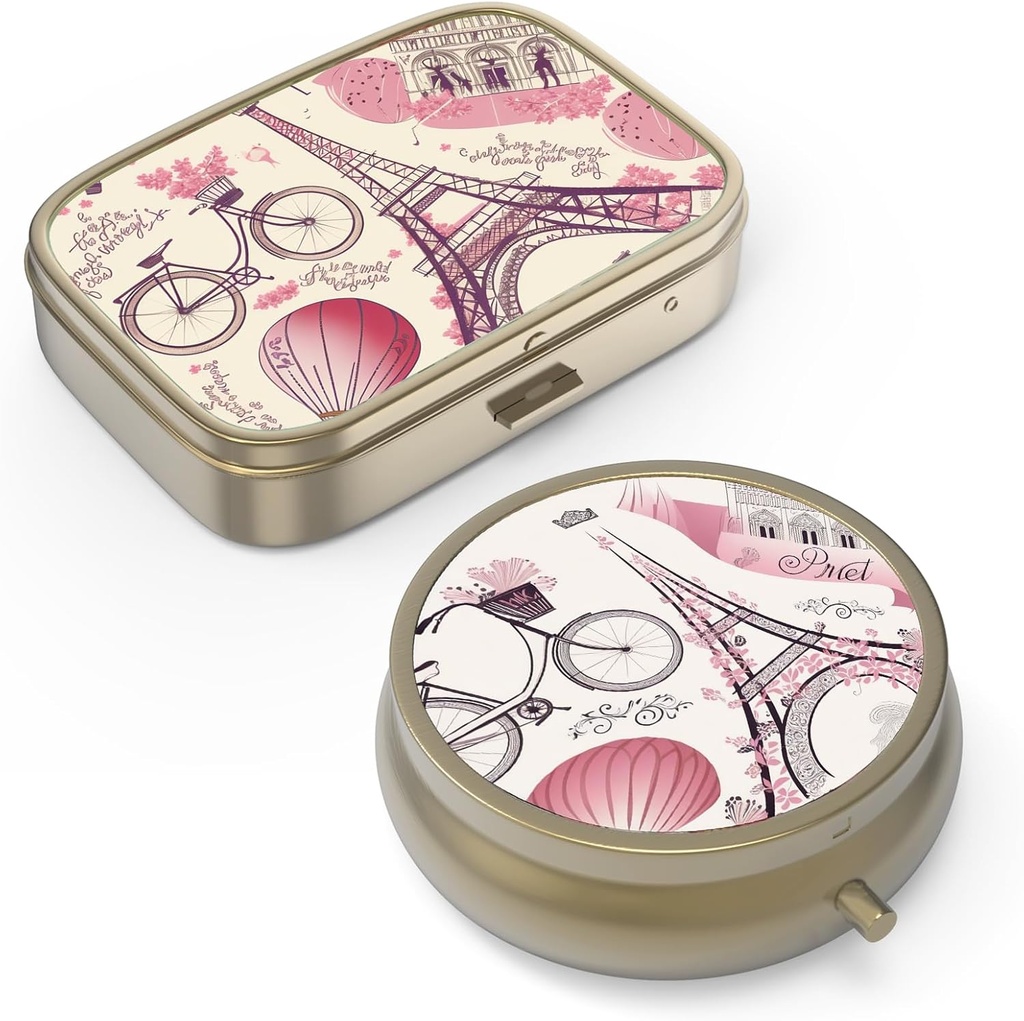 Pille Case Pille Box mit Spiegel Retro kleine Pille Fall für Geldbörse oder Tasche Bronze Pille Box oder Vitamine, Fischöl, Ergänzungen, Pille Enthalten Reise-Geschenk(2PCS)