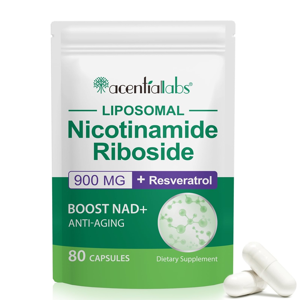 NAD Nicotinamid Riboside Resveratrol 900mg, NAD Ergänzung Unterstützung Cellular Health, Anti-Aging, Energie, Fokus - 80 Kapseln