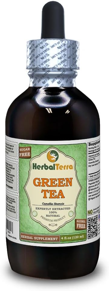 Grüner Tee (Camellia Sinensis) Glycerit, Organisch getrocknete Blätter Alkoholfreier Flüssigextrakt (Markenname: HerbalTerra, Proudly Made in USA) 4 fl.oz (120 ml)