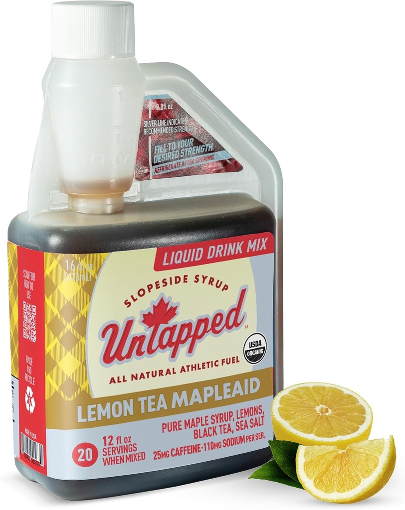 Untapped Zitronen-Tee Mapleaid - 20 Servierungen 16 fl oz Bulk Bottle Organic Maple Syrup, Zitronensaft & Schwarz Tee Laufende Brennstoffe Energieerzeugung Elektrolyte & Caffeine Natürlich betrieben von Pure Vermont Maple