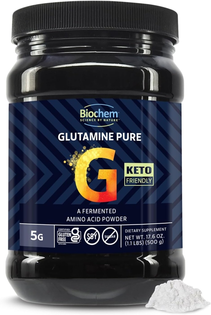 Biochem Glutamin Pure Powder - Pharma-Grade L-Glutamin für Post Workout Recovery - Vegan, Gluten-Free, Keto - Unterstützt Muskelgewebe, Immungesundheit, Energie - 5g pro Servierung, 17.6 oz