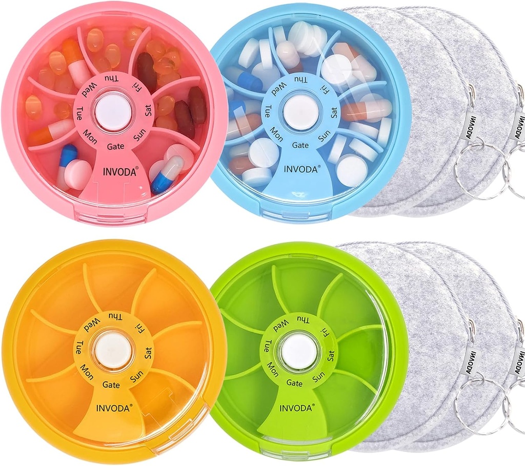 Pill Organizer Small Pill Case 7 giorni Portable Pill Box Cute Daily Pill Container per Medicina Integratori Olio Pesce Caso di Vitamina (4PCS+Bag 4PCS)