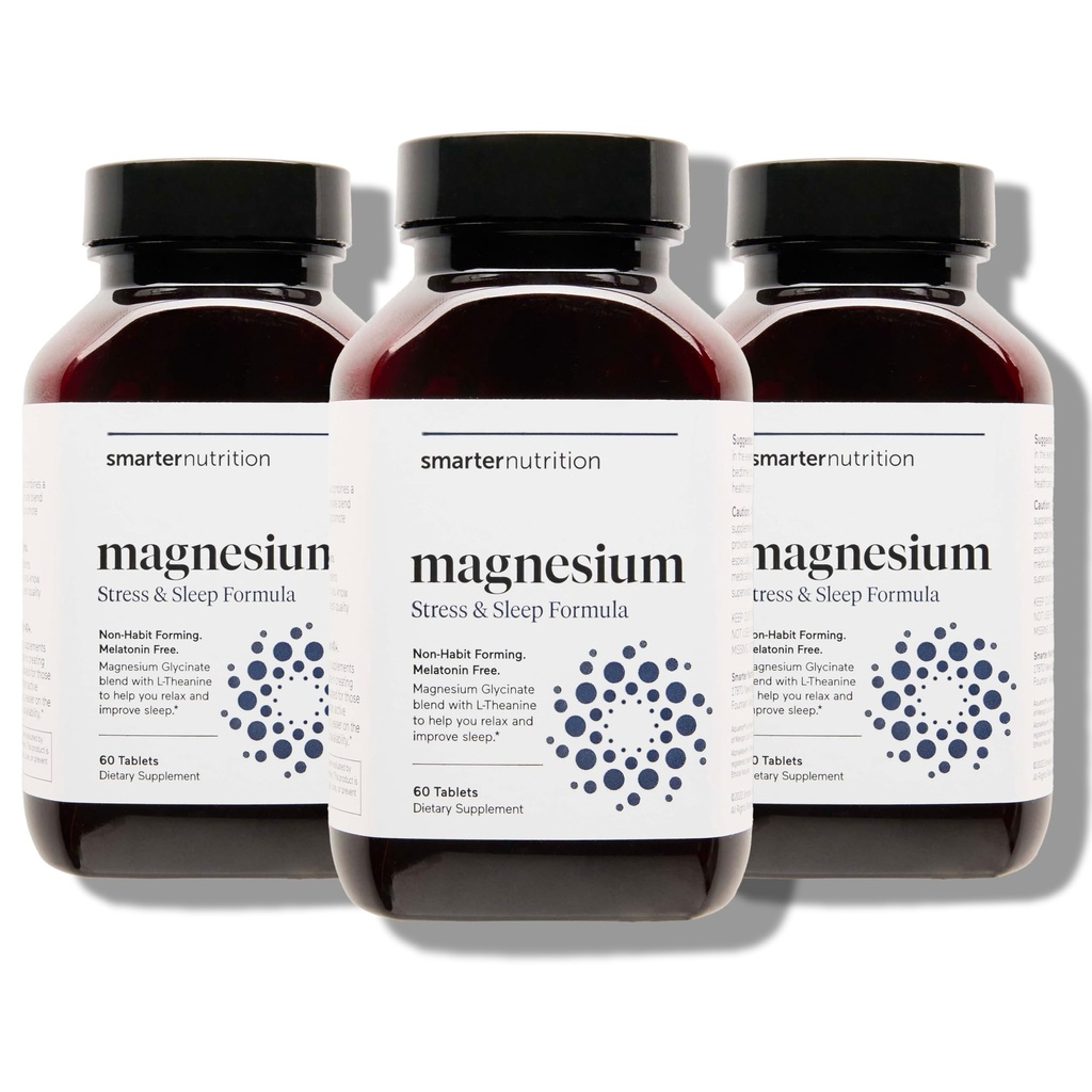 Smarter Nutrition Magnesium Complex - Chelat Magnesium Glycinat + Citrat, Malat für Schlaf, Entspannung, Muskel & Nerves + Klinisch bewährte L-Theanin, Non-GMO-180 Tablet[90-Day Supply]