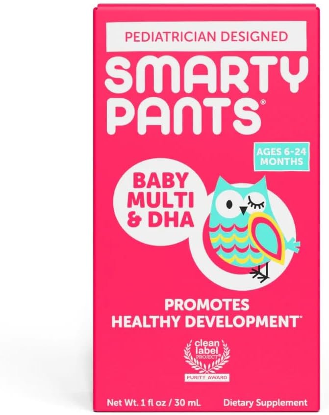 SmartyPants Baby Multi&DHA Ergänzung:Liquid Multivitamin mit Vitamin D3, C,Vitamin B6,Biotin,Choline & Lutein, für Infants 6-24 Monate, Glutenfrei,Natürliche Frucht Geschmack,30 Servierungen(Package May Vary)
