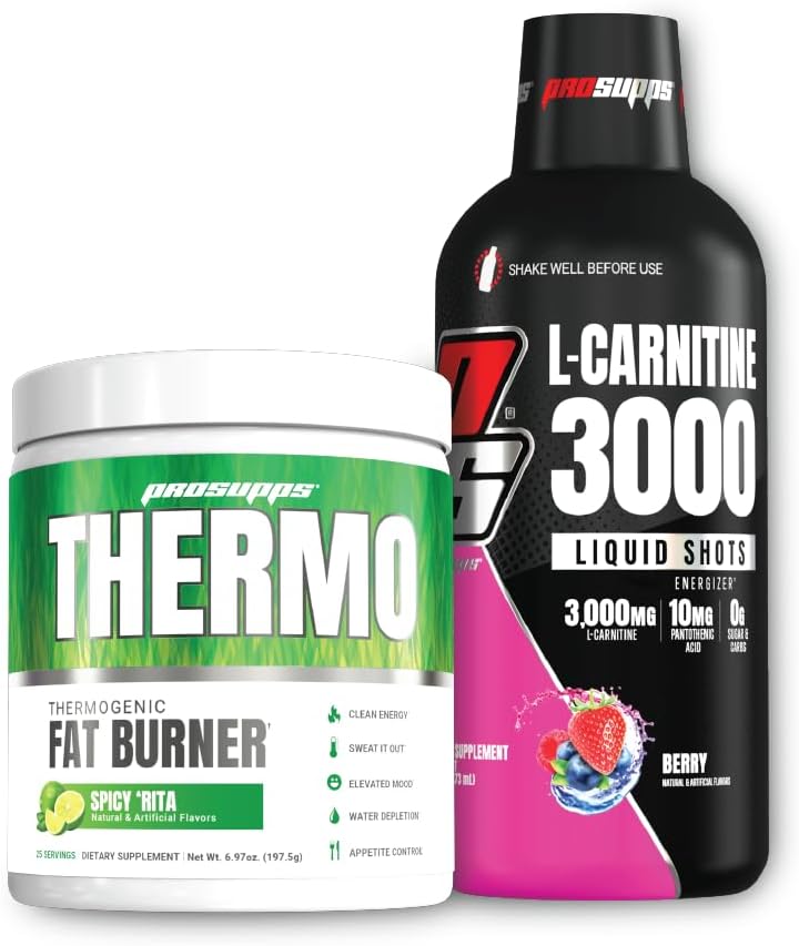 PROSUPPS Thermo Fat Burning Thermogenic Powder Spicy Rita et 3000 L-Carnitine Berry - Gestion du poids et préentraînement - Énergie, humeur, contrôle de l'appétit -