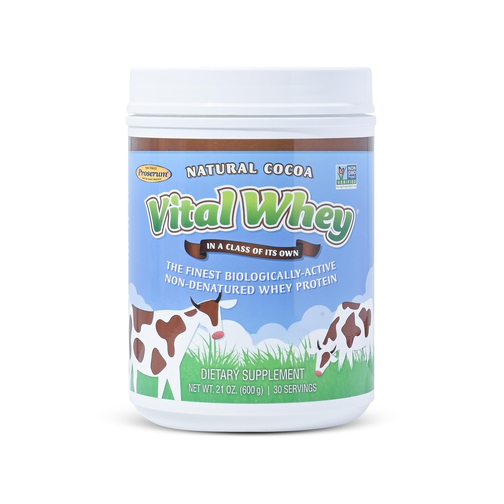 Polvere di proteine del siero di grasso per la vitalità immunitaria, cacao naturale 600g (30 Serve), 15g Protein Per Serve, siero vitale, olistico pulito, nutrizione di benessere