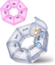 7 Day Pill Box, Pill Organizer, Pill Case, Pill Container, Weekly Pill Organizer, Pill Holder, Pill Box 7 Day, Pill Dispenser, Round Pill Containers for Fish Oil Medicine Supplements(2PCS)