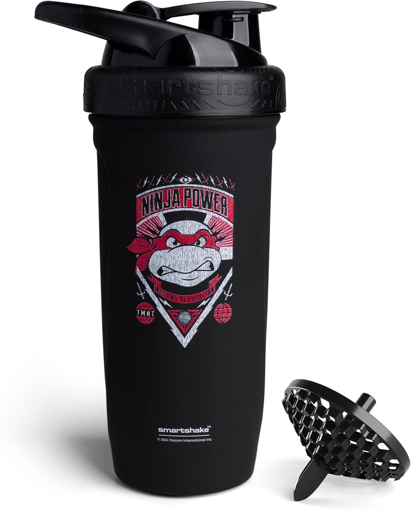 Smartshake TMNT Ninja Power Reforce Acciaio inossidabile Protein Shaker Bottiglia 900 ml | 30 oz - Leakproof Screw-on Lid - BPA Free - Unisex - Nero