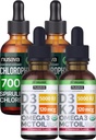 NUSAVA fragola aromatizzata D3 K2 gocce e clorofilla liquido gocce Bundle - Potenti vitamine liquide per cuore, giunto, energia, & supporto immunitario - Non-GMO, senza glutine, 2pk ogni
