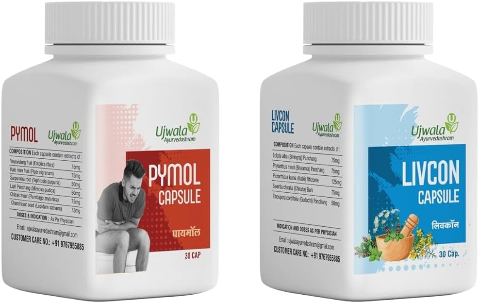 Generico Dalal Pymol+Livcon Capsule (30 Cap) Veloce alleviare il sanguinamento, bruciare & dolore I per Piles, Fissure. Fistola, Inflammation & Rectum