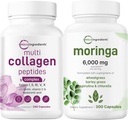 Micro ingredienti Multi Collagen Complex 240 capsule & Moringa Oleifera 6,000mg Equivalent 300 capsule Bundle 2 Pack | Peptidi proteici idrolizzati | Supplemento antiossidante