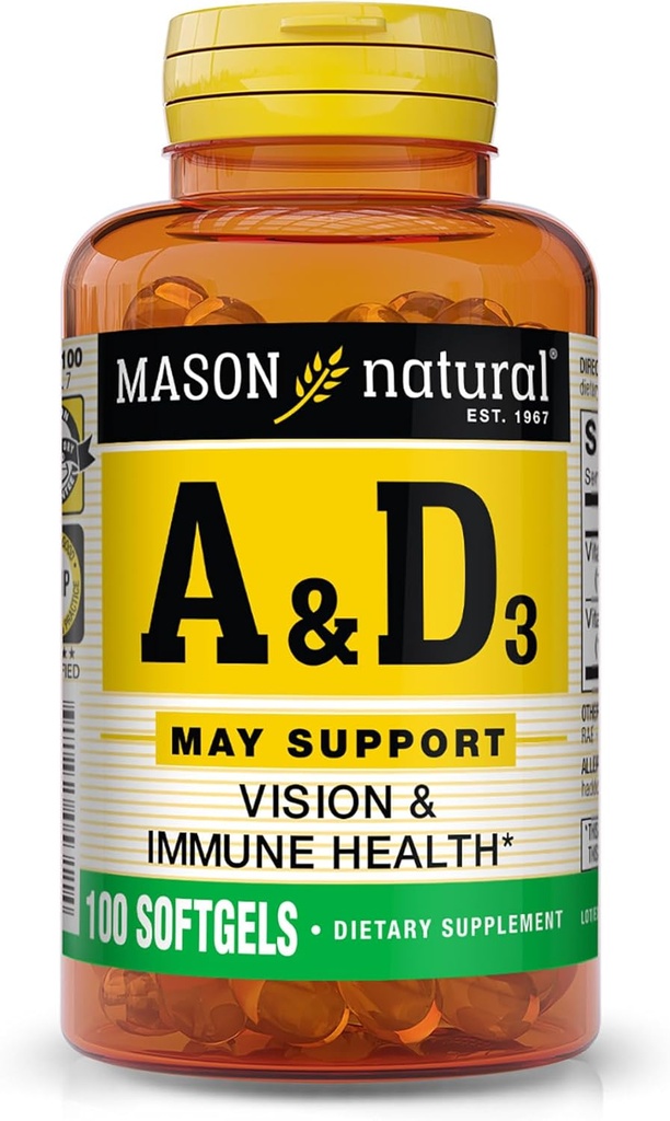 Mason Natural A-5000 IU con D-400 IU softgels, Fish Liver Oil - 100 Ea