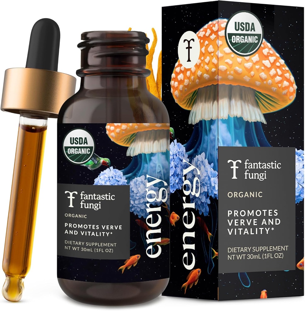 Fantastico Fungi Cordyceps Mushroom Tincture Drops - 4-in-1 Stress Supporto & Energy Elixir con Ginseng, Tail & Rhodiola Turchia - Organic Mushroom Extract Liquid, 30 Servings, 1 fl oz