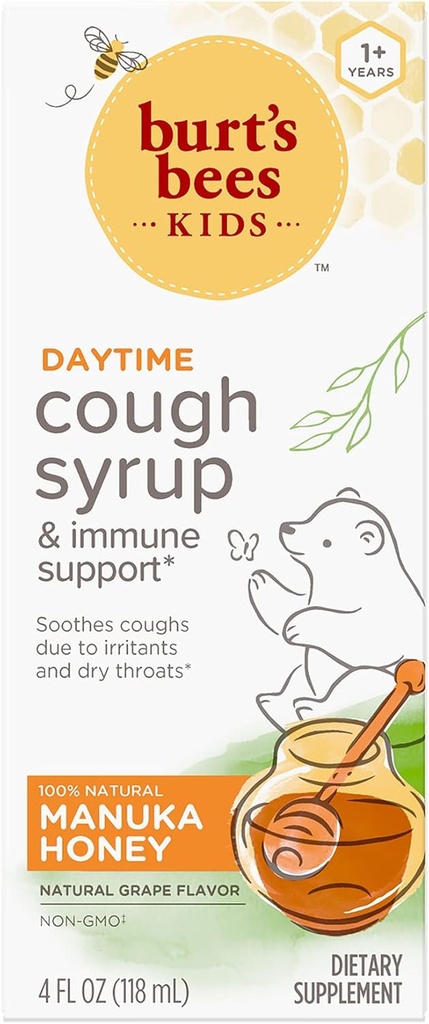 Burt's Bees Kids Daytime Hustensirup und Immununterstützung, Natürliche Grape Flavor, Nahrungsergänzung, 4 Fl Oz