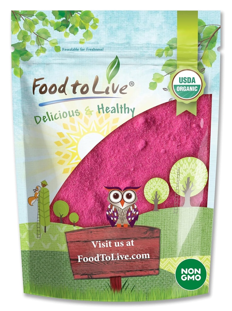 Essen zum Leben Bio-Drachen-Fruchtpulver, 1,5 Pfund – Non-GMO, Pulvered Red Pitaya, Vegan, Bulk. Enthält Maltodextrin. Reich an Antioxidantien, Faser, Vitamin C. Perfekt für Shakes, Smoothie Bowls
