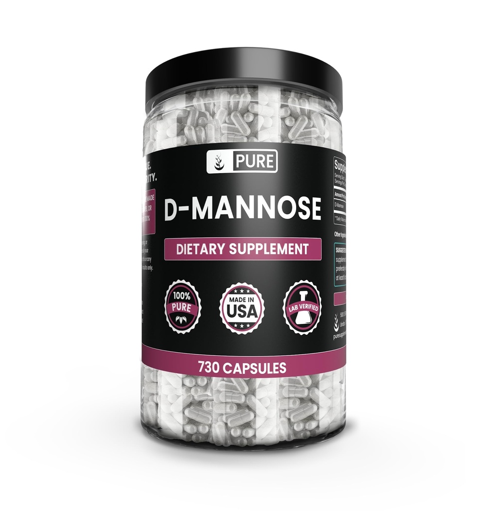 PURE ORIGINAL INGREDIENTI D-Mannose (730 capsule) Nessun filler di magnesio o di riso, sempre puro, verificato il laboratorio