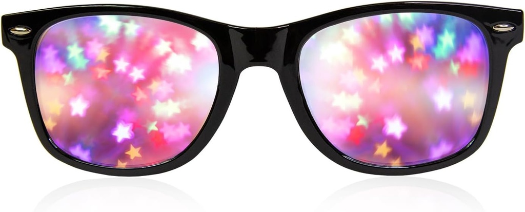 GloFX Black Frame Star Diffraction Glasses – Laser Etched for Stunning Starburst Light Effects, Flessibile e Durevole, Perfetto per Raves & Festival